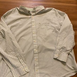 Men long sleeve Button down Green & Beige check dress shirt!!!!! By IZOD!!!!!